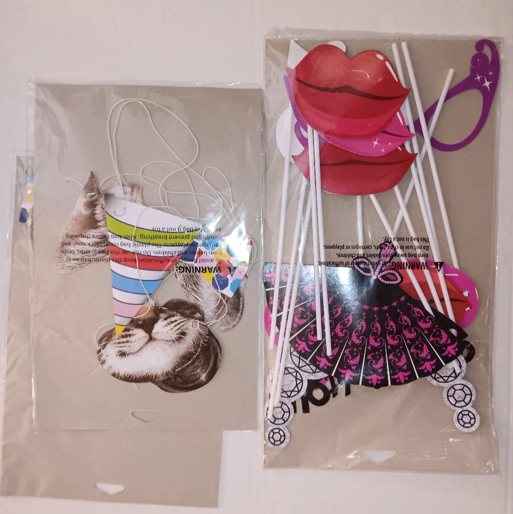 Party Photo Booth Props Crowns Hats Glasses Ears Lips Noses Kitty Sticks